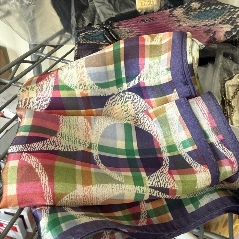 Coach Colorful Plaid Silk Scarf Comes with Box and bag - Picture 5 of 6